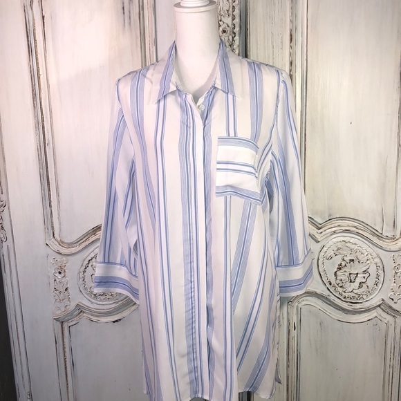 Soft Surroundings Blue on White Stripes Button Down Tunic/Shirt Dress Size Med. - Picture 1 of 10